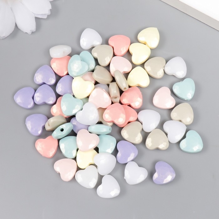 Бусины для творчества пластик Бусины для творчества пластик "Сердце грани. Пастель" жемчужные набор 20 гр 0,5х1,1х1,1 см