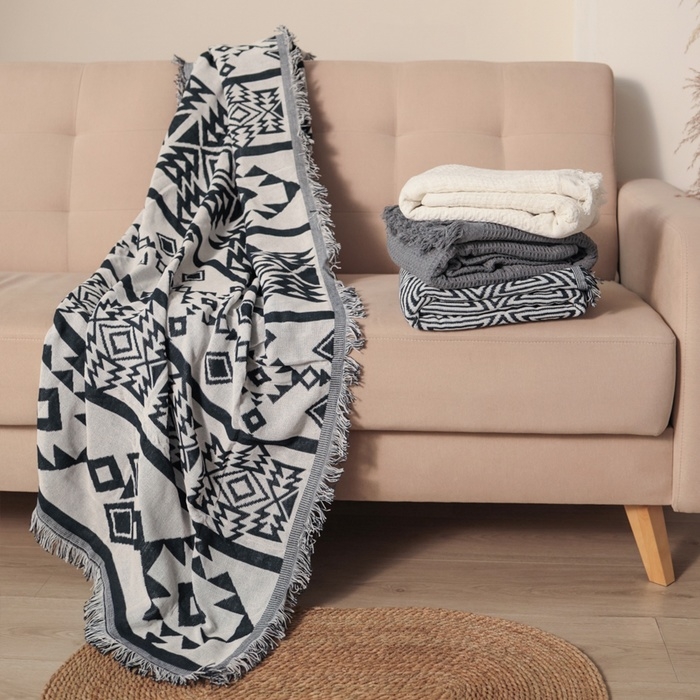 Плед Этель Плед Этель "Этника" 130*180см , цв.серый,80%хлопок, 20% п/э