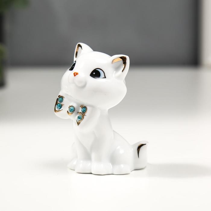 Сувенир керамика Сувенир керамика "Белый котёночек с бабочкой" с золотом, стразы 7,5 см
