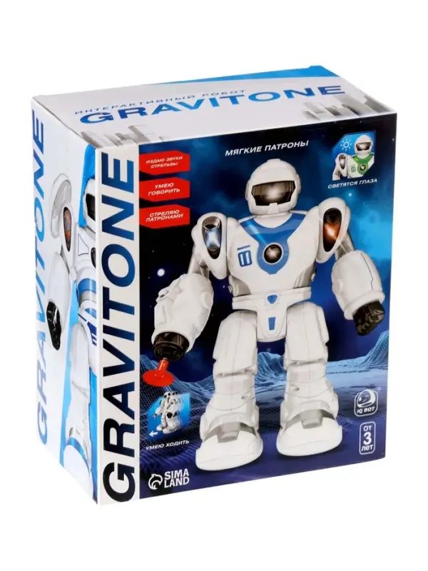 Робот GRAVITONE, свет, звук, стреляет, на батарейках, русская озвучка, зелёный