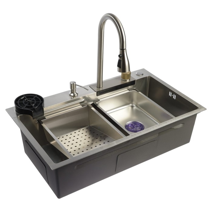 Кухонная мойка ZEIN M01, S=3.0 и 0.7 мм, смеситель, корзины, разделочная доска, сифон, сатин Кухонная мойка ZEIN M01, S=3.0 и 0.7 мм, смеситель, корзины, разделочная доска, сифон, сатин