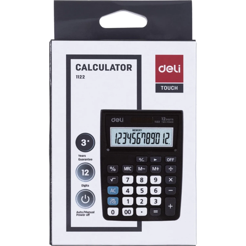 Калькулятор карманный Deli E1122, 12-р, дв.пит., 120х86мм, серый
