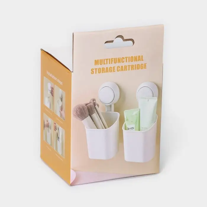 Стакан для зубных щёток на вакуумной присоске, пластик, 9&times;7.7&times;19 см, белый