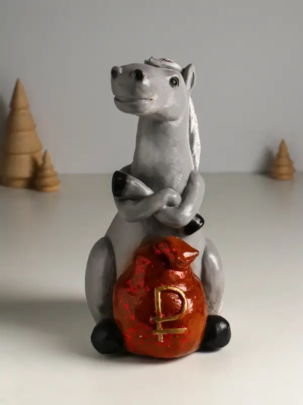 Копилка "Лошадь с мешком" 12х17х24 см, серый