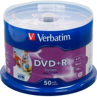 Носители информации DVD+R Verbatim 4.7Gb 16x Cake 50шт/уп Printable (43512)