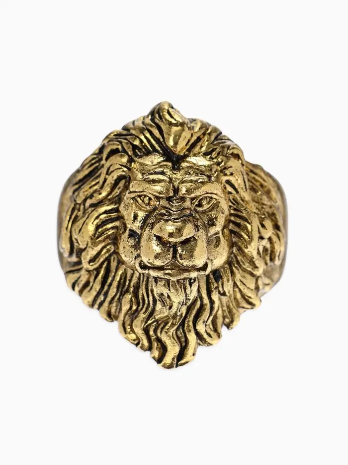 Кольцо &laquo;Перстень&raquo;, лев, цвет чернёное золото, безразмерное