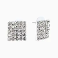 Серьги со стразами "Квадрат" 15*15мм, цвет белый в серебре