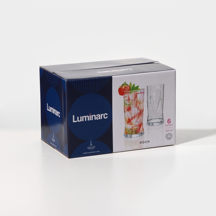 Высокие стаканы Luminarc «Рош», 450 мл, стекло, прозрачные, набор 6 шт Высокие стаканы Luminarc «Рош», 450 мл, стекло, прозрачные, набор 6 шт