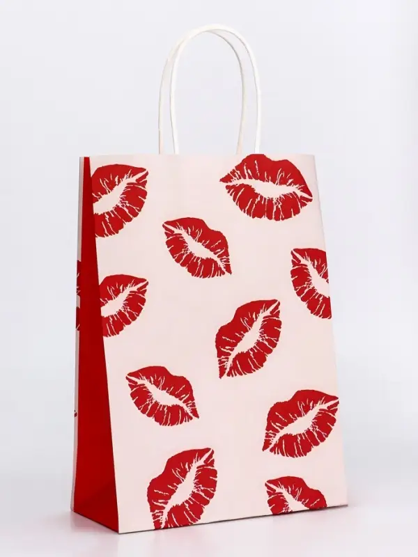 Пакет подарочный крафт Пакет подарочный крафт "Поцелуи" 18 х 8 х 25 См