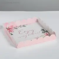 Коробка для печенья, кондитерская упаковка с PVC крышкой, Enjoy every moment, 21 х 21 х 3 см