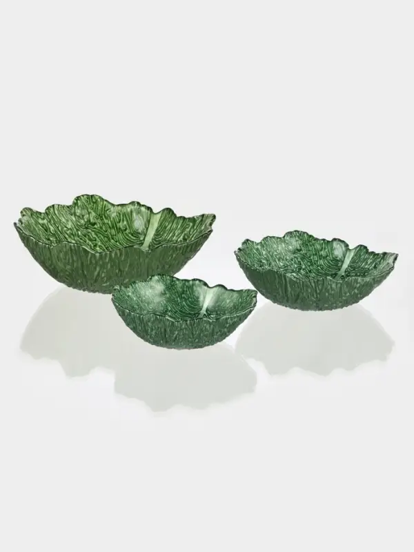 Набор салатников &laquo;Листья&raquo;, 3 шт., 380/750/1450 мл, стекло, зелёный
