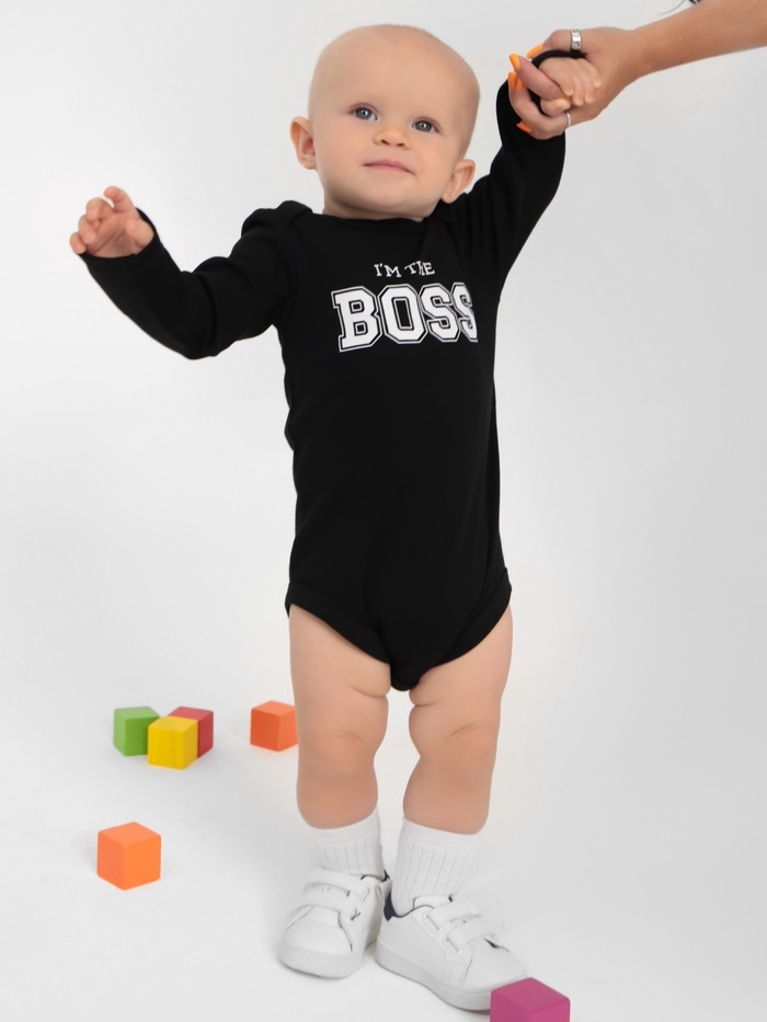 Боди детское с длинным рукавом Крошка Я "Little Boss", рост 68-74 см, цвет чёрный