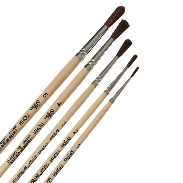 Набор кистей для рисования, пони, 5 штук: № 1, 2, 3, 4, 5, Calligrata, круглые, деревянная ручка, в пакете