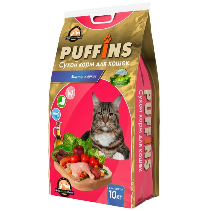 Сухой корм для кошек  Сухой корм для кошек "Puffins" Мясное жаркое 10 кг