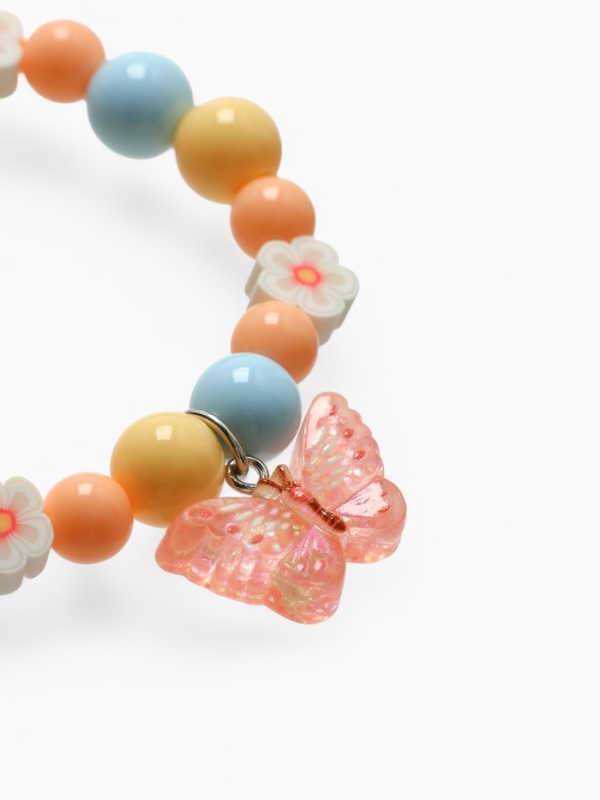 Браслет детский  Браслет детский "Выбражулька" фимо с бусинами, бабочка с бусинами, цветной