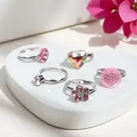 Кольцо &laquo;Выбражулька. Романтика&raquo;, белый, розовое в серебре, безразмерное