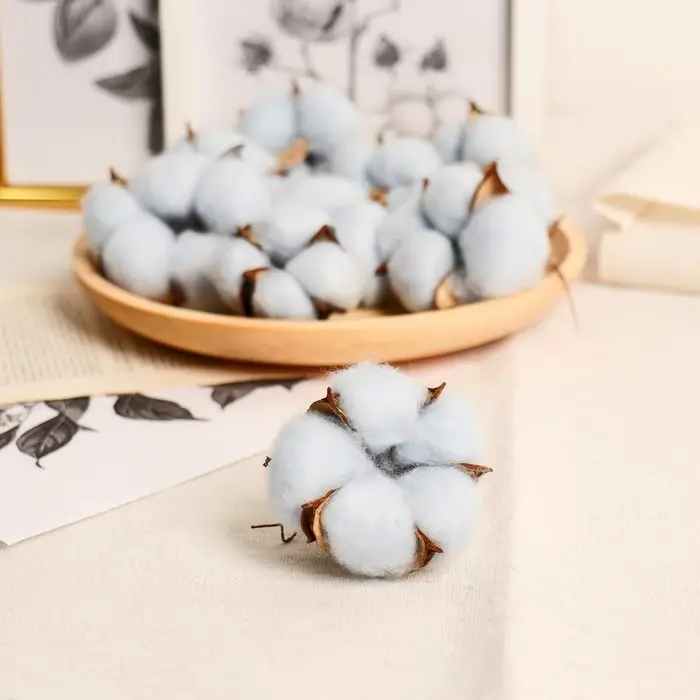 Декор сухоцвет &laquo;Хлопок&raquo;, d=5 см, 5 см, голубой