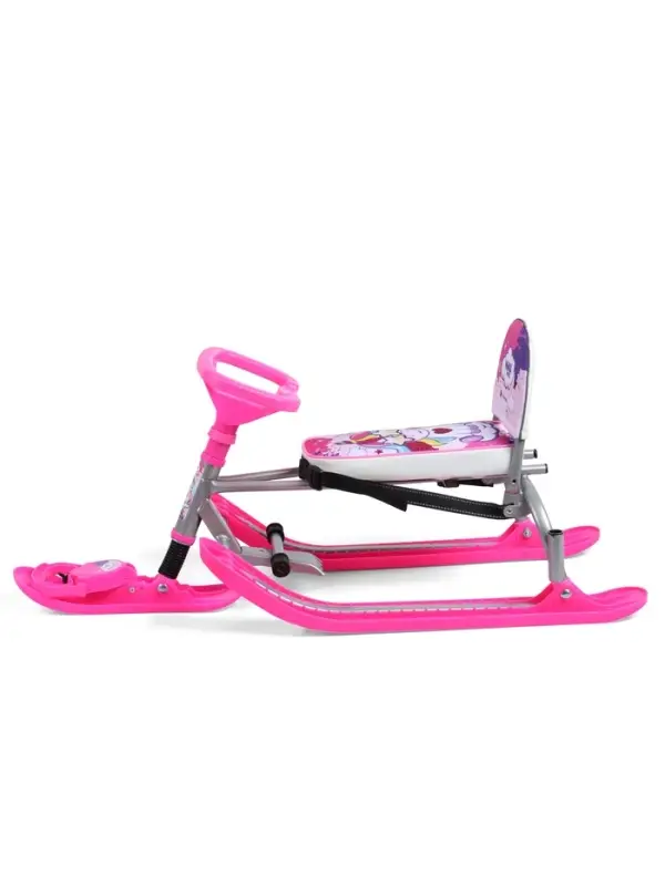 Снегокат Twiny 2+ с единорогом, со спинкой, с родительской ручкой, розовый, TW2-M/EP Nika Kids