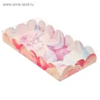 Коробка для печенья, кондитерская упаковка с пластиковой крышкой, «Пионы», 10.5 х 21 х 3 см