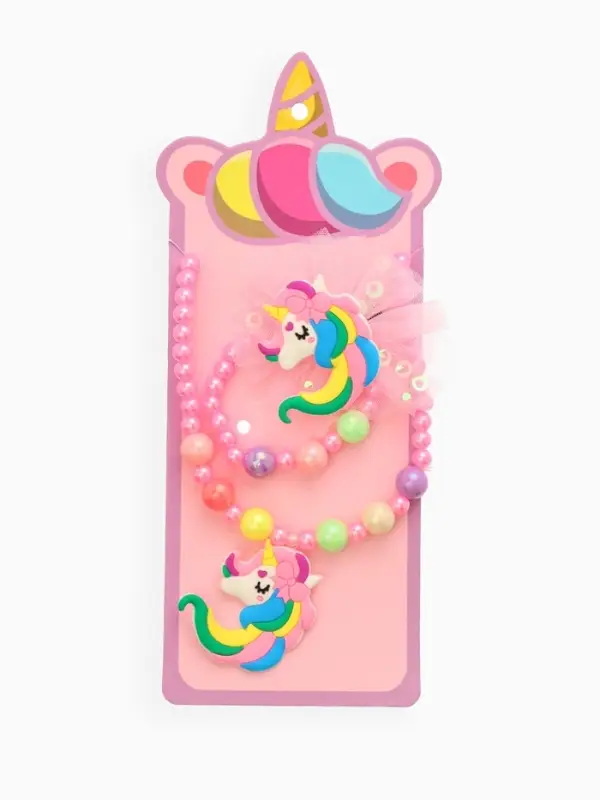 Набор детских украшений &laquo;Выбражулька. Единорог&raquo;, 3 предмета: заколка, кулон, браслет d=5 см, розовый