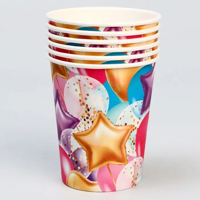 Стакан одноразовый бумажный &laquo;Шары&raquo;, 250 мл, 6 шт.