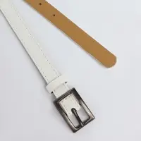 Ремень женский тонкий, 110&times;1.1 см, классическая пряжка металл, тёмно-серебристая, белый