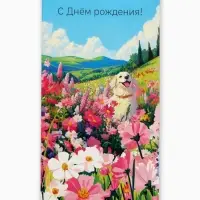 Конверт для денег &laquo;С Днем Рождения!&raquo;, пёсик, 16,5 х 8 см