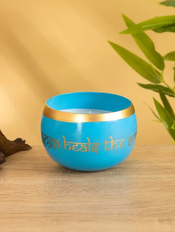 Свеча в чаше Yoga heal the soul голубая, соевый воск 200 гр 8,5х7 см Свеча в чаше Yoga heal the soul голубая, соевый воск 200 гр 8,5х7 см