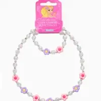 Набор детских украшений &laquo;Выбражулька. Цветы, кристаллы&raquo;, 2 предмета: бусы 35 см, браслет d=6 см, фиолетовый, розовый