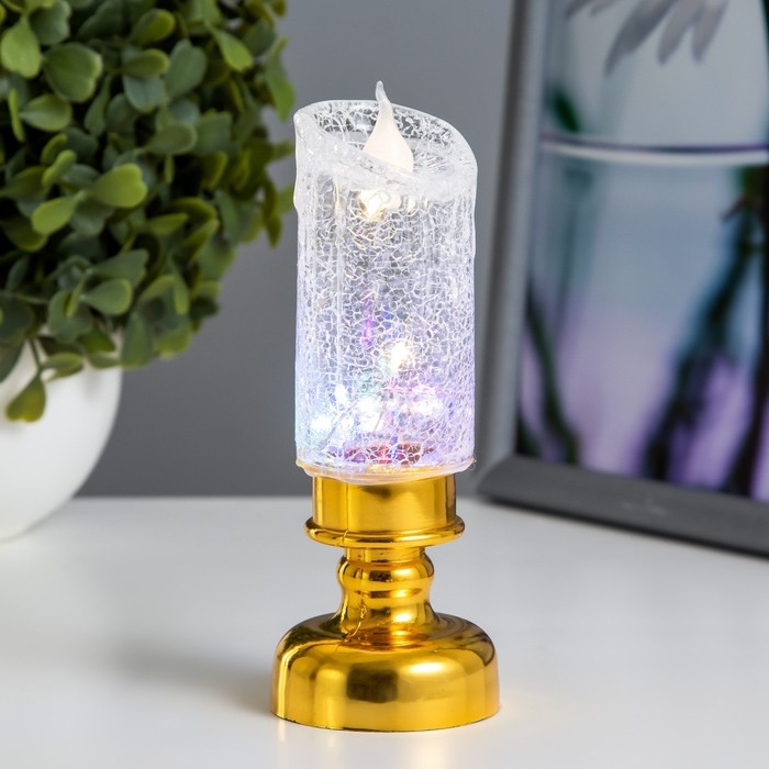 Ночник Ночник "Ледянная свеча" LED 1Вт от батареек 3хLR44 золото 4,5х4,5х12 см RISALUX