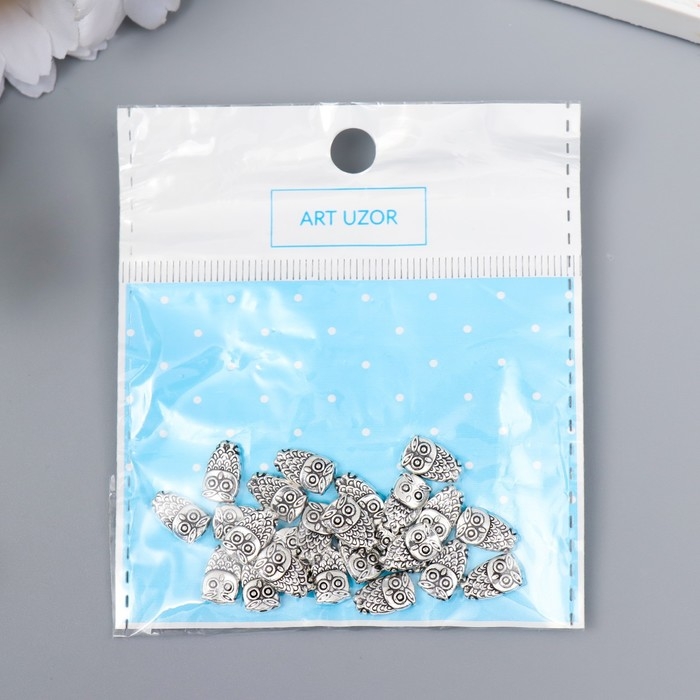 Бусина для творчества металл Бусина для творчества металл "Маленький филин" серебро G070B1052 набор 24 шт 1,1х0,7 см