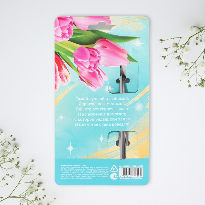 Ложка подарочная на открытке «Любимой сестре», 3 х 14 см. Ложка подарочная на открытке «Любимой сестре», 3 х 14 см.