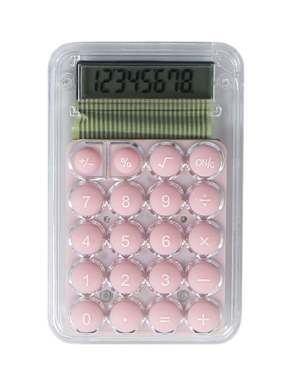 Калькулятор настольный 08-разрядный, KS-005, прозрачный корпус, розовые кнопки