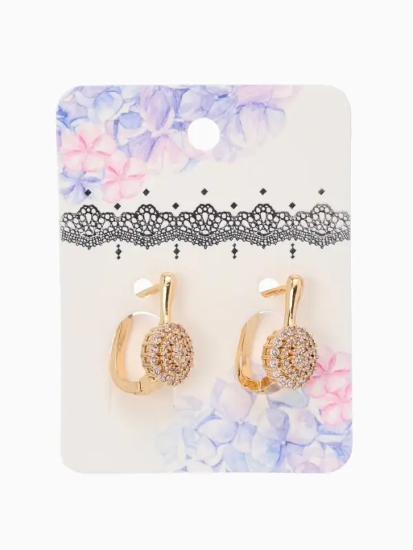 Серьги со стразами &laquo;Магма&raquo;, диск, белые в золоте