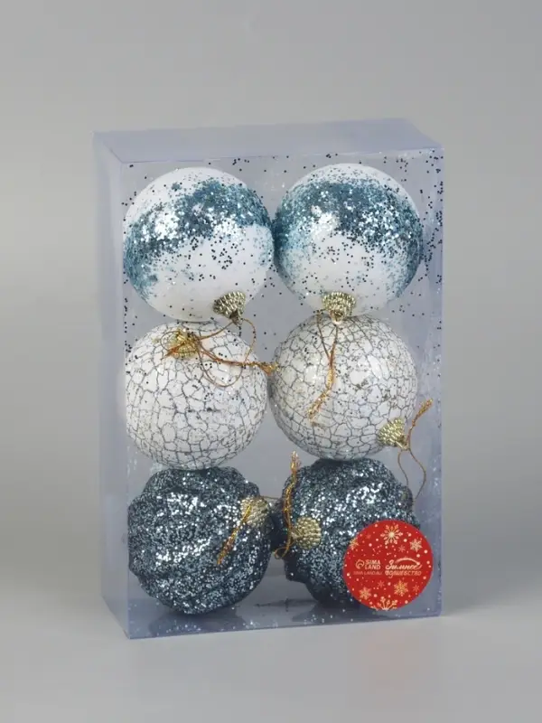 Ёлочные игрушки &laquo;Ксавье&raquo; ассорти, шары новогодние, d=8 см, набор 6 шт., бело-синий