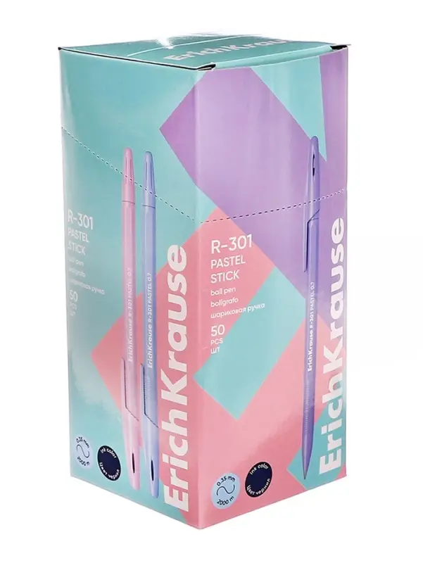 Ручка шариковая ErichKrause R-301 Pastel Stick, узел 0.7 мм, чернила синие, длина линии письма 2000 метров