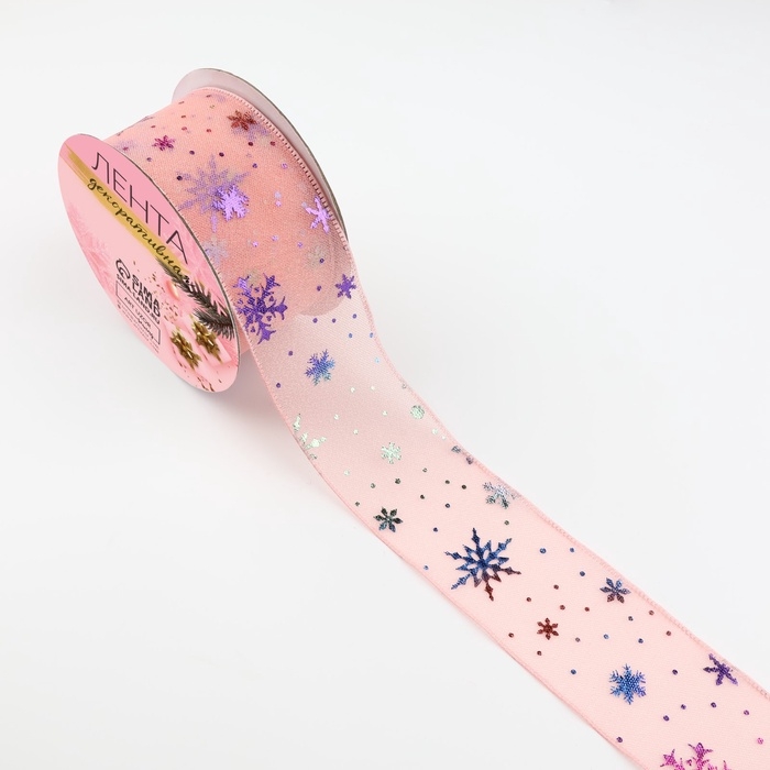 Лента капроновая «Снежинки», 40 мм, 9 ± 0,5 м, цвет розовый Лента капроновая «Снежинки», 40 мм, 9 ± 0,5 м, цвет розовый