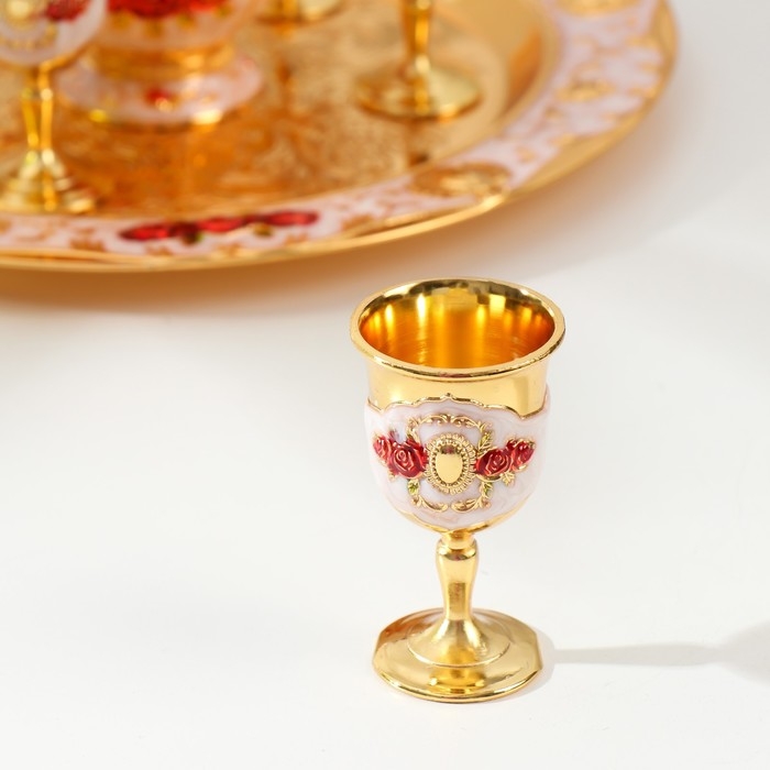 Набор винный кувшин, 6 бокалов и поднос  Набор винный кувшин, 6 бокалов и поднос "Стамбул. Красные розы, узоры" белый с золотом