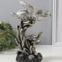 Сувенир полистоун "Морские черепахи в кораллах" бронза с белой патиной 14х12,5х21 см