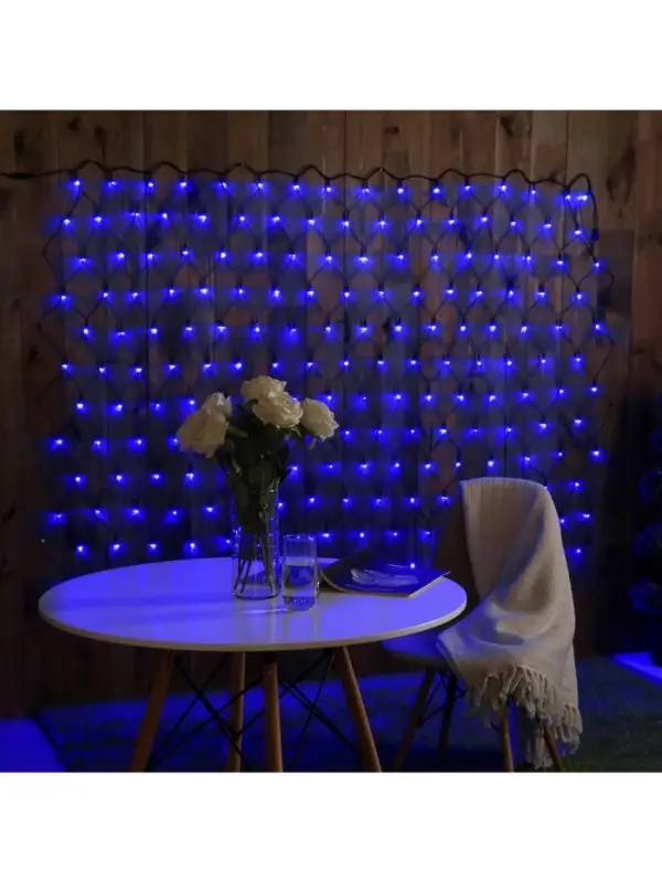Гирлянда &laquo;Сеть&raquo; 2&times;1.5 м, IP44, УМС, тёмная нить, 192 LED, свечение синее, 220 В