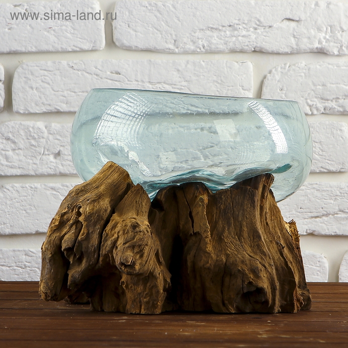 Вазон стекло на дереве  Вазон стекло на дереве "Забота" 20х25х25 см, МИКС