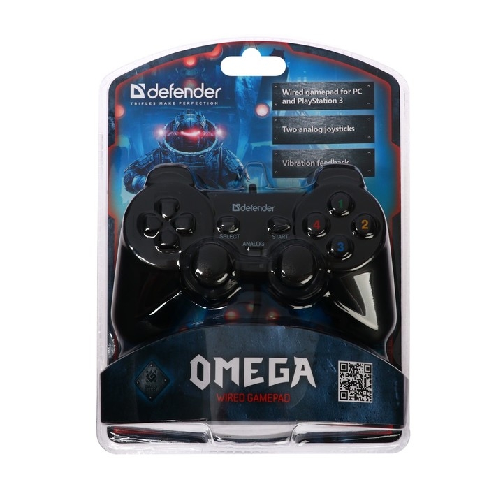 Геймпад Defender Omega USB, проводной, вибрация, для PC, USB, черный Геймпад Defender Omega USB, проводной, вибрация, для PC, USB, черный