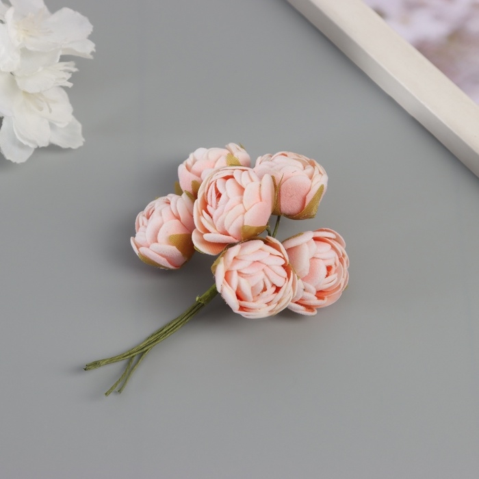 Декор для творчества "Пионы" бело-оранжевый (1 набор=1 букет) в букете 6 шт 2,5х10,5 см