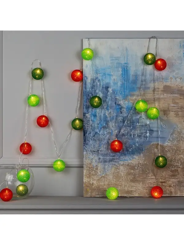 Гирлянда &laquo;Нить&raquo; 5 м с насадками &laquo;Клубки летние&raquo;, IP20, прозрачная нить, 20 LED, свечение тёплое белое, 220 В