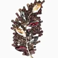 Брошь "Императрица" лист, цвет бордово-коричневый в чернёном золоте