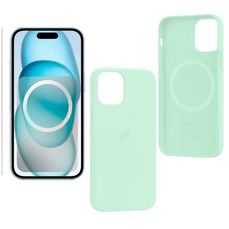 Чехол iPh 15 Plus Silicon Case 100% ORG (MagSafe + анимация NFC) c LOGO Soft Mint