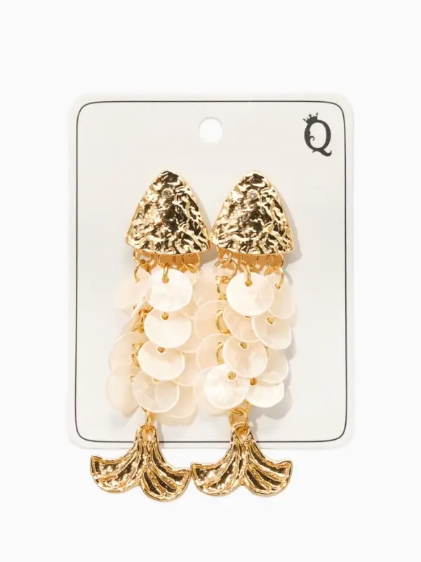 Серьги &laquo;Морской мир&raquo;, чешуя рыбки, белые в золоте