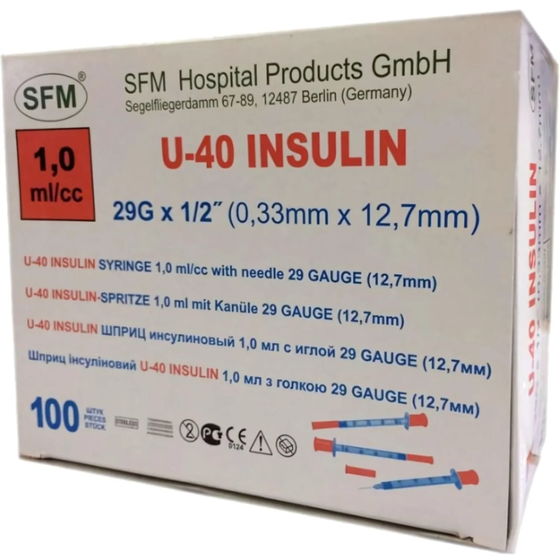 Шприц инсулиновый U-40 1мл 29G(0,33x12,7) инт. 10ш/уп SFM