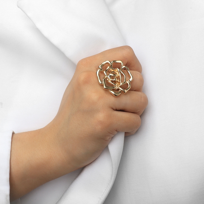 Кольцо металл «Цветок» роза, цвет золото, размер 17