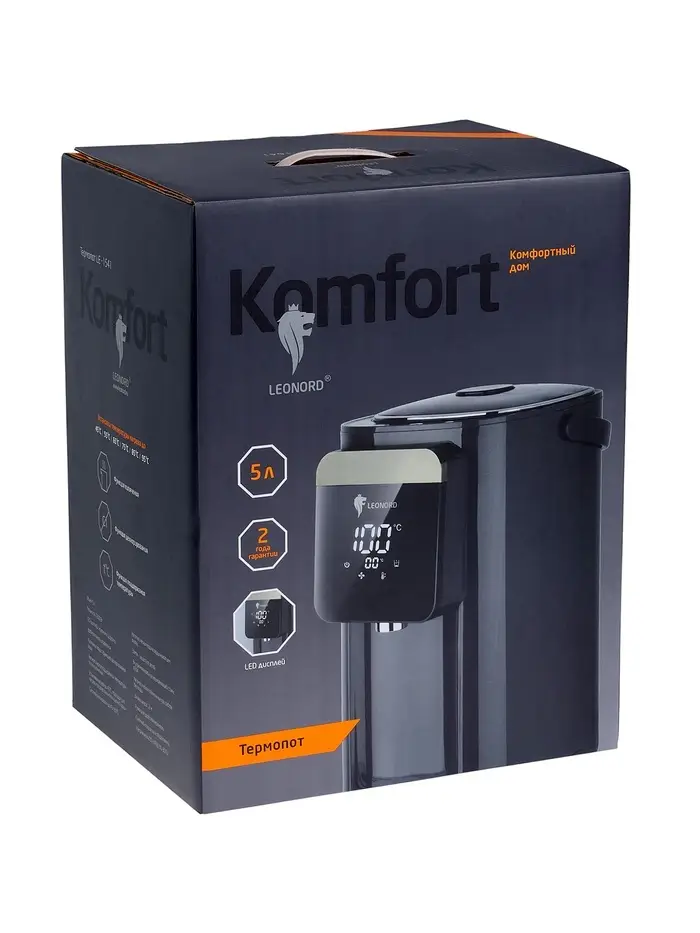 Термопот Leonord LE-1541, 1200 Вт, 5 л, регулировка t, сенсор, 8 режимов, черный Термопот Leonord LE-1541, 1200 Вт, 5 л, регулировка t, сенсор, 8 режимов, черный